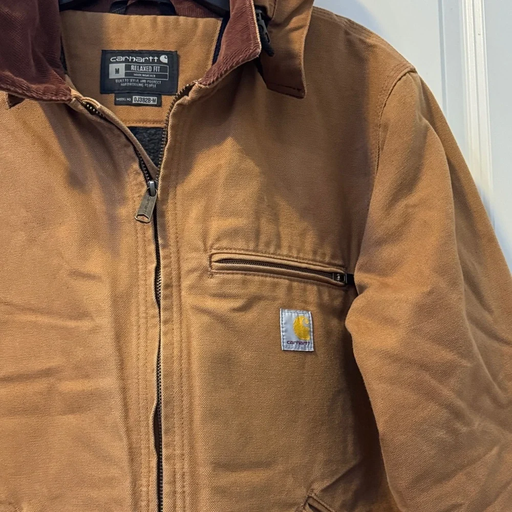 Carhartt Brown Men's M Work Jacket Relaxed Fit Mid-Length Full Zip Spread Collar